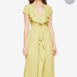 BCBG MAXAZRIA EVETTE V-NECK FURRLE Front Slit Maxi Dress